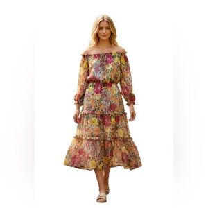 NWOT LC Lauren Conrad Off-the-Shoulder Midi Dress floral size small